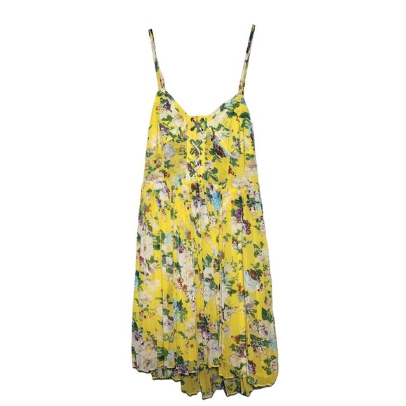 Millau Flowy Floral Yellow Short Mini Summer Dress Size XS Spaghetti Straps - Picture 1 of 8